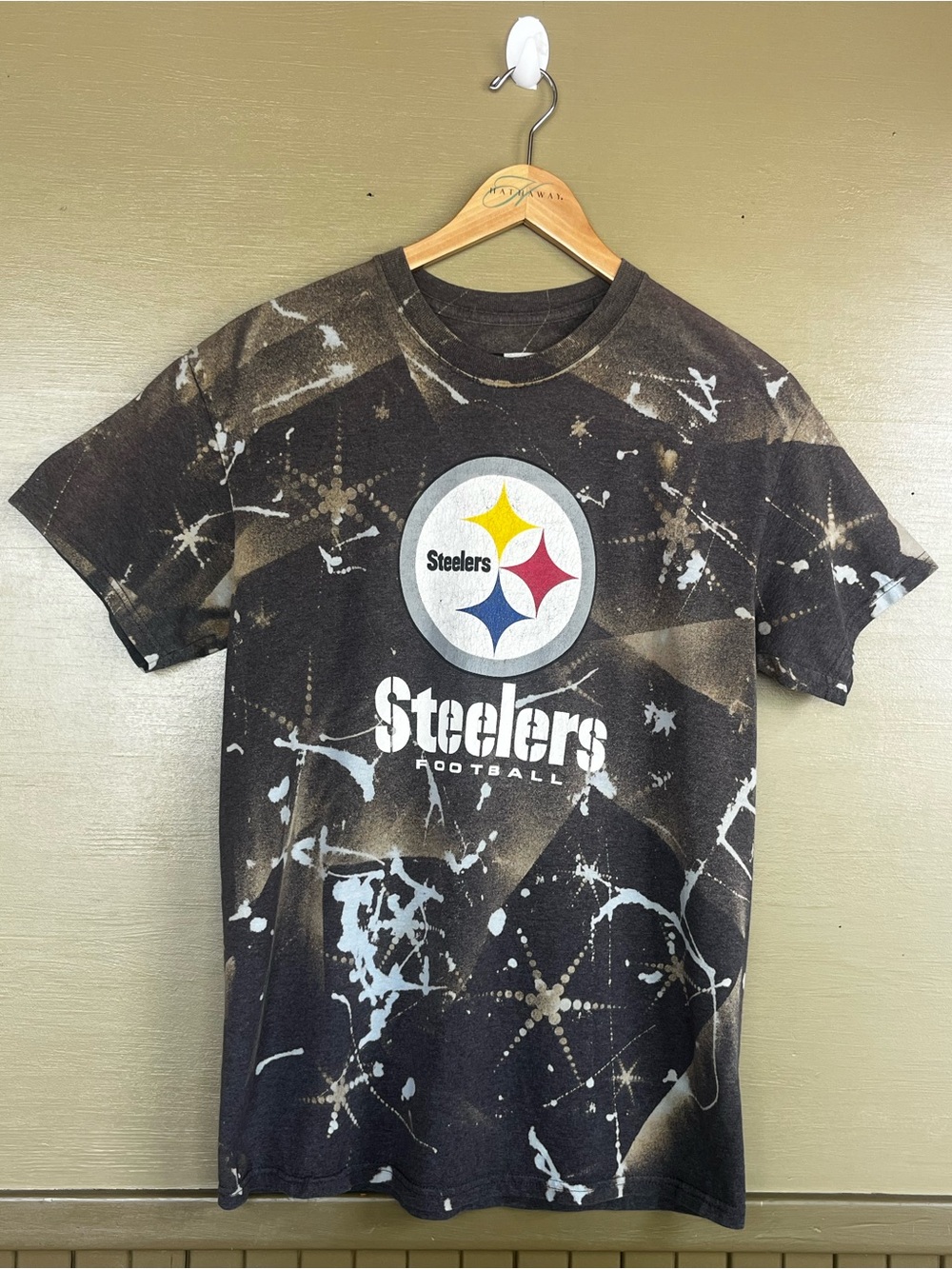 Pittsburg Steelers stencil, bleached, one of a kind tee Medium